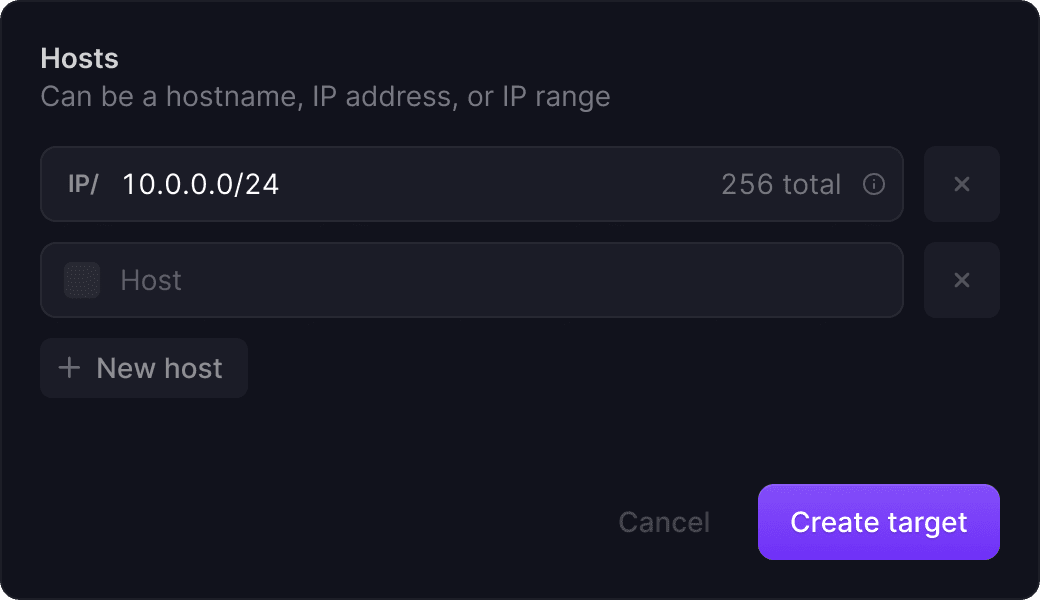 Screenshot of a target being added